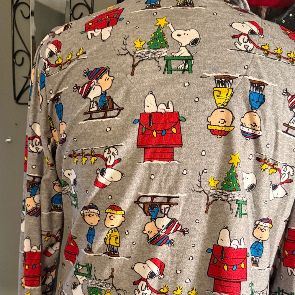 Peanuts Gray Pajamas- top and pants- with Snoopy and The Peanuts gang. Large - Picture 5 of 8